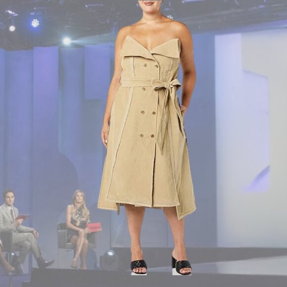 NWT - MAKING THE CUT - Deconstructed Strapless Corduroy Dress - Stone/Khaki - S - Picture 1 of 4